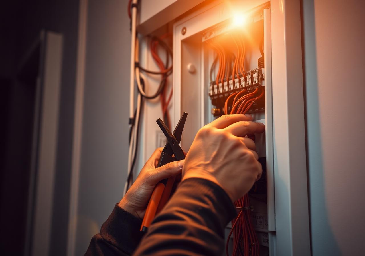Professional electrical services - electrician working on panel